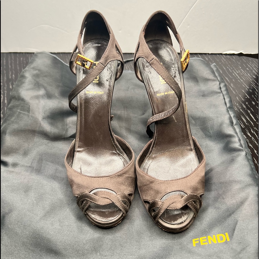 FENDI D’ORSAY Silk Satin Chocolate Brown Pump size 37